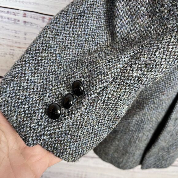 Harris Tweed Herringbone Wool Sport Coat Blazer Jacket Gray Blue 2 Button 44L - Picture 6 of 16